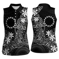 Black Kuki Airani Tapakau Women Sleeveless Polo Shirt Tribal Anchor Mix Tiare