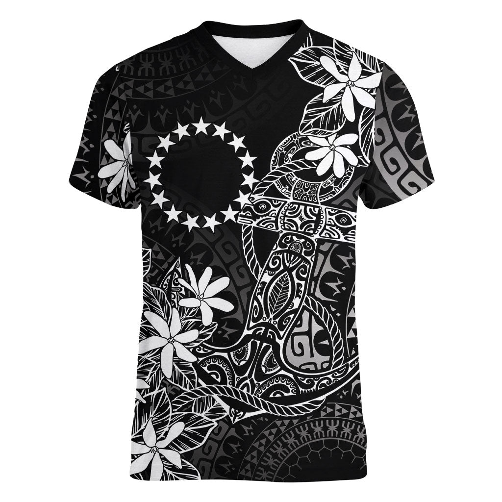 Black Kuki Airani Tapakau Women V-Neck T-Shirt Tribal Anchor Mix Tiare