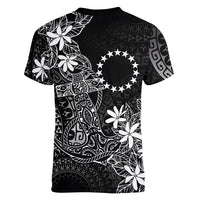 Black Kuki Airani Tapakau Women V-Neck T-Shirt Tribal Anchor Mix Tiare