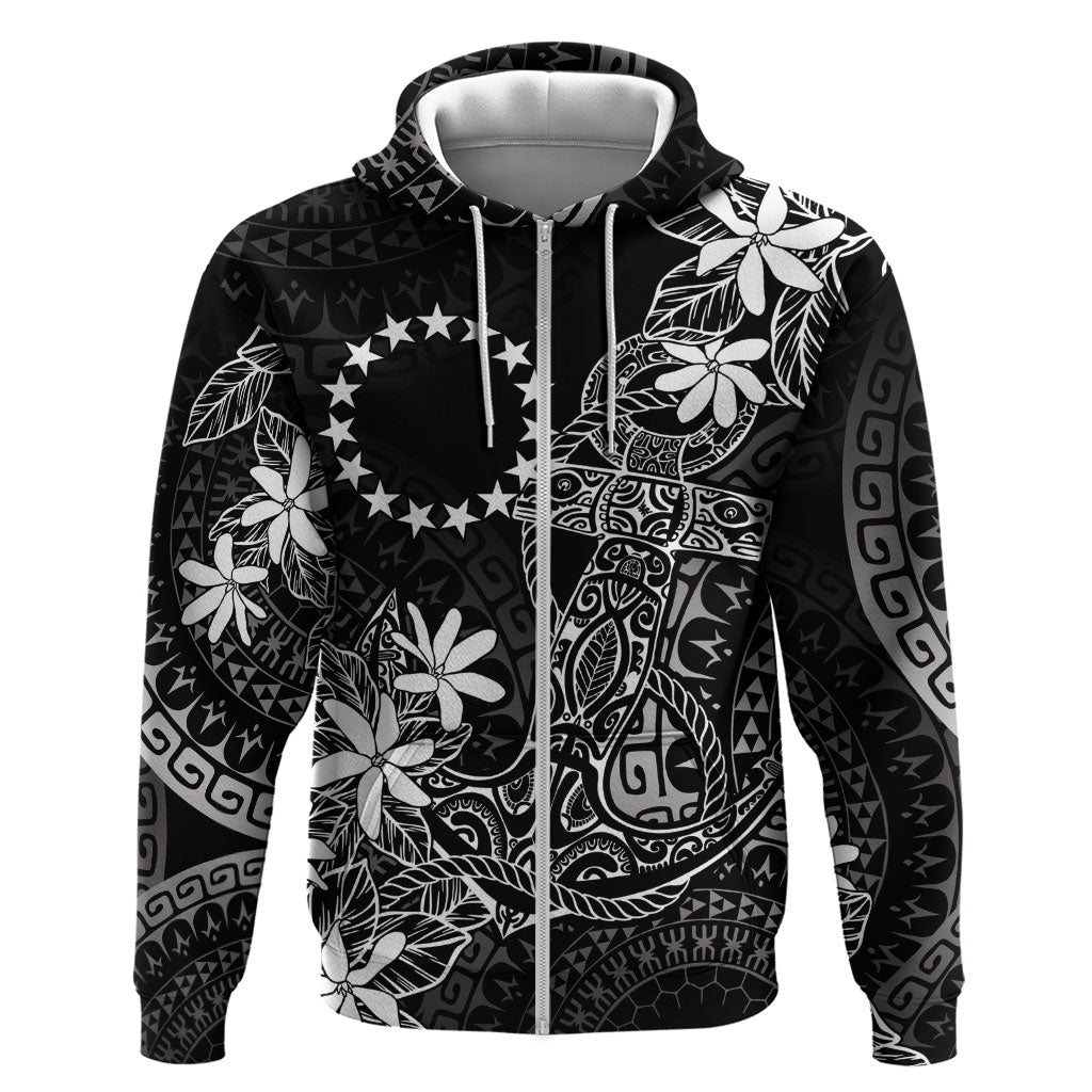 Black Kuki Airani Tapakau Zip Hoodie Tribal Anchor Mix Tiare