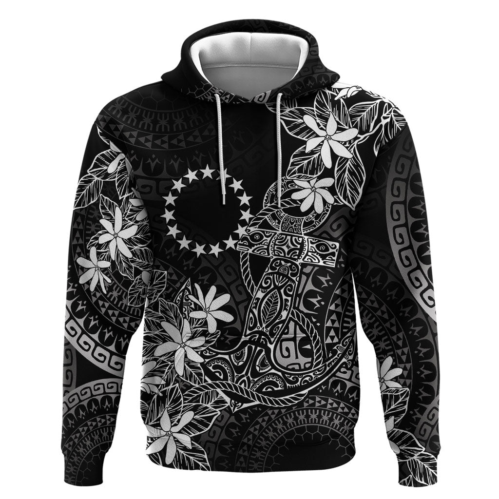Black Kuki Airani Tapakau Zip Hoodie Tribal Anchor Mix Tiare LT7 Pullover Hoodie Black - Polynesian Pride