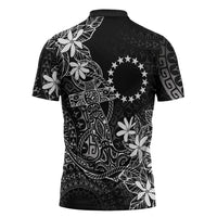 Black Kuki Airani Tapakau Zipper Polo Shirt Tribal Anchor Mix Tiare