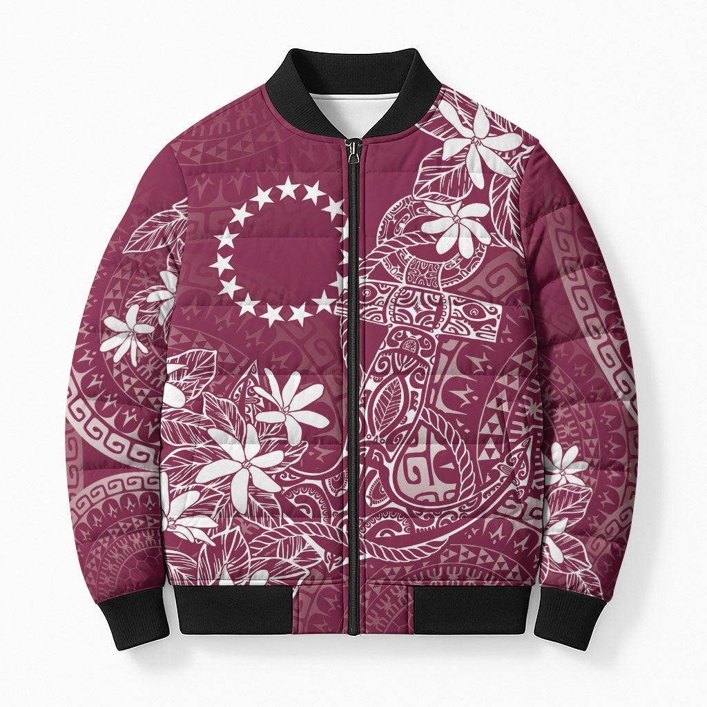 Maroon Kuki Airani Tapakau Bomber Puffer Jacket Tribal Anchor Mix Tiare LT7 Unisex Maroon - Polynesian Pride