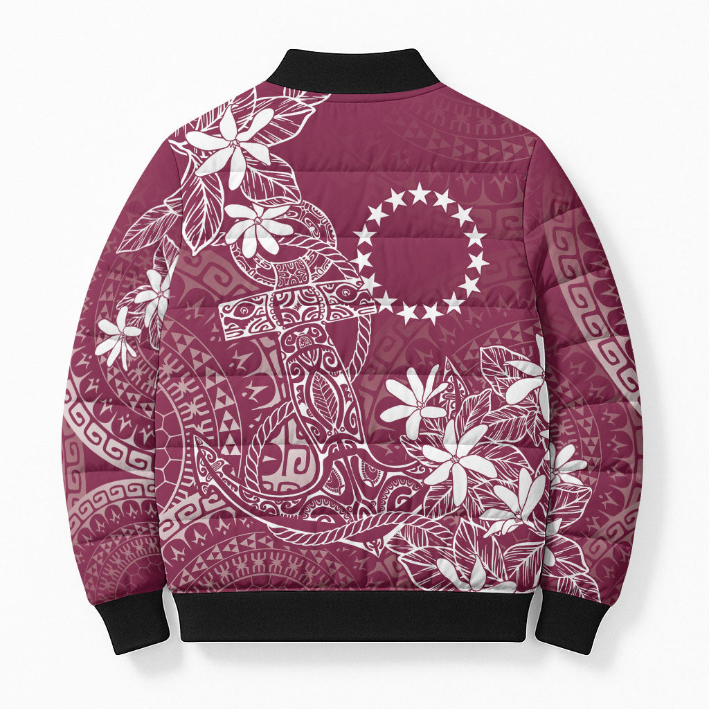 Maroon Kuki Airani Tapakau Bomber Puffer Jacket Tribal Anchor Mix Tiare LT7 - Polynesian Pride