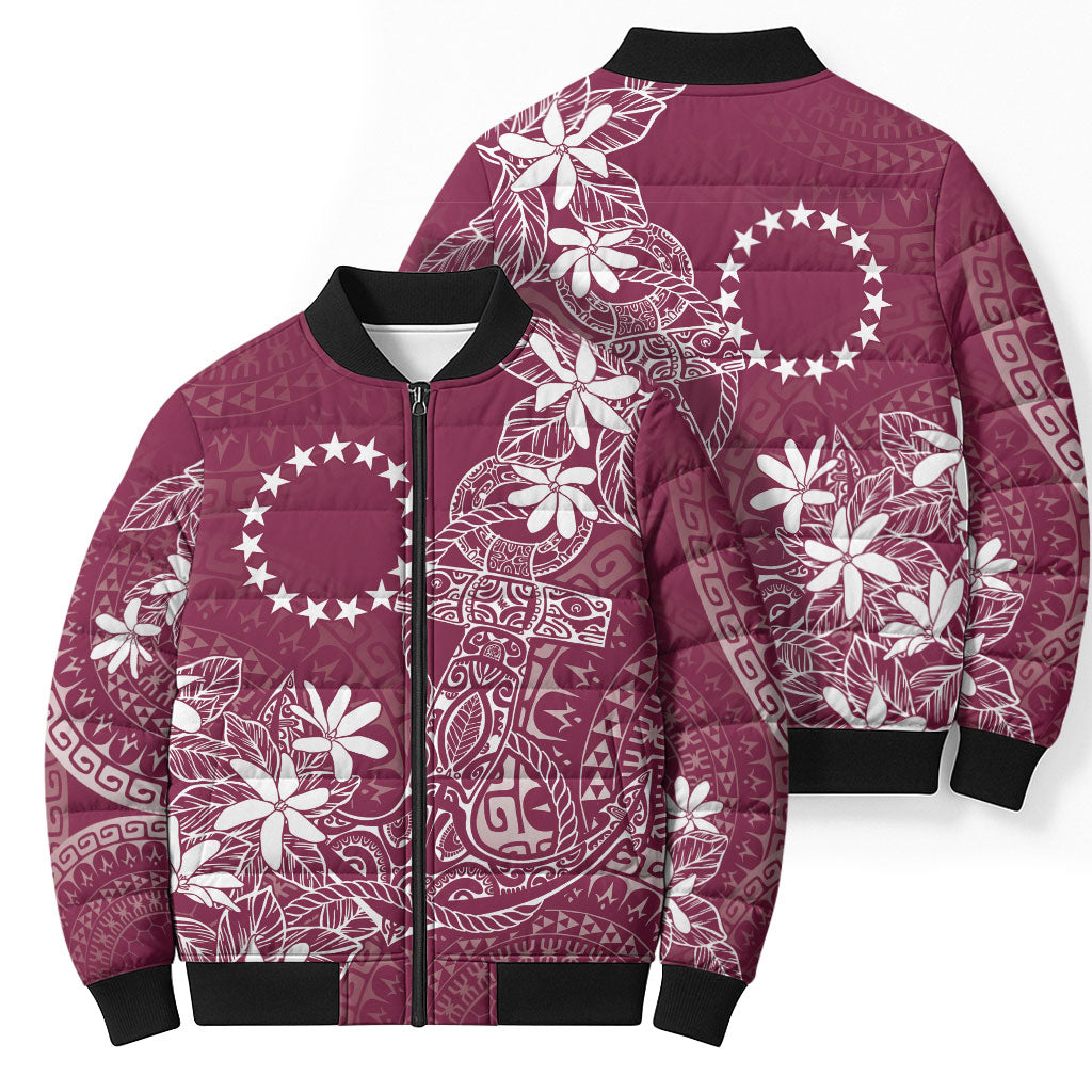 Maroon Kuki Airani Tapakau Bomber Puffer Jacket Tribal Anchor Mix Tiare LT7 - Polynesian Pride
