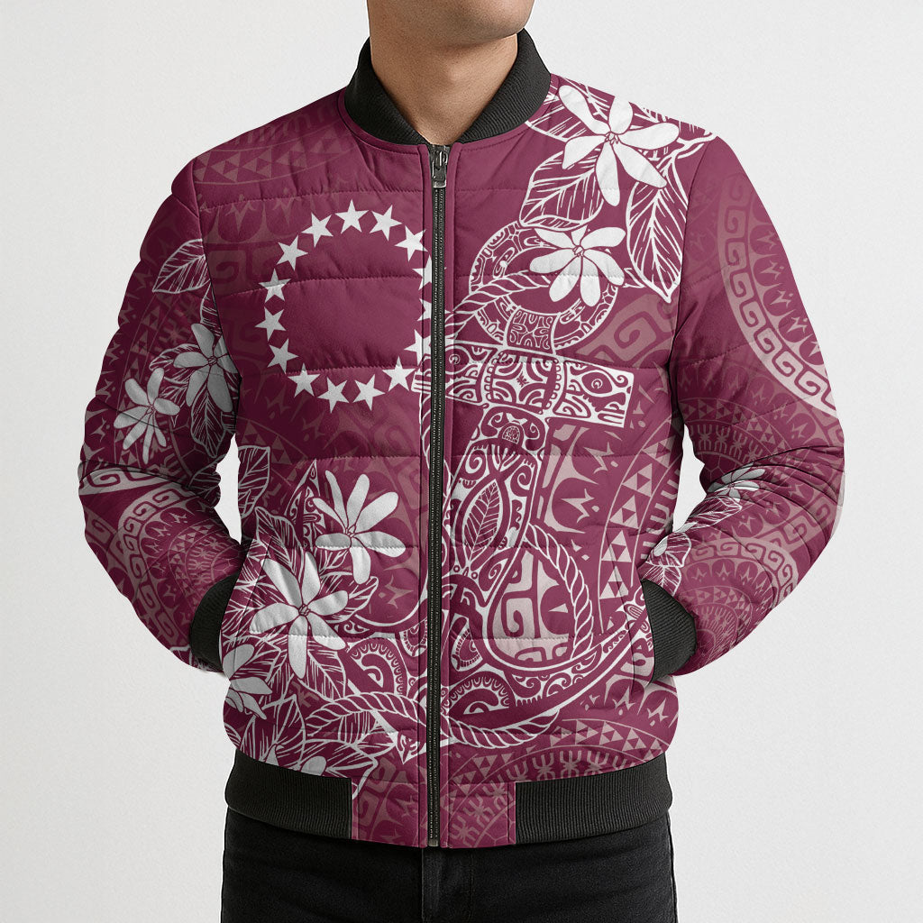 Maroon Kuki Airani Tapakau Bomber Puffer Jacket Tribal Anchor Mix Tiare LT7 - Polynesian Pride