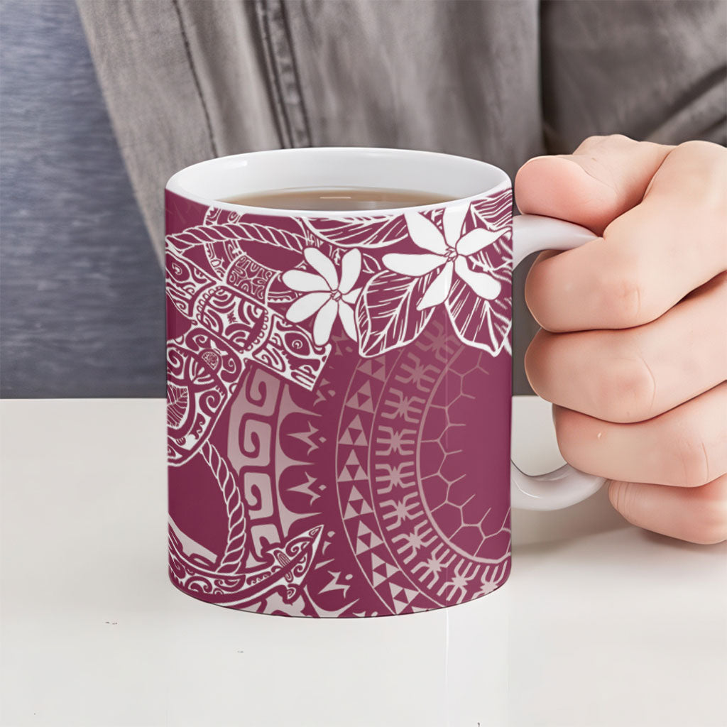 Maroon Kuki Airani Tapakau Ceramic Mug Tribal Anchor Mix Tiare