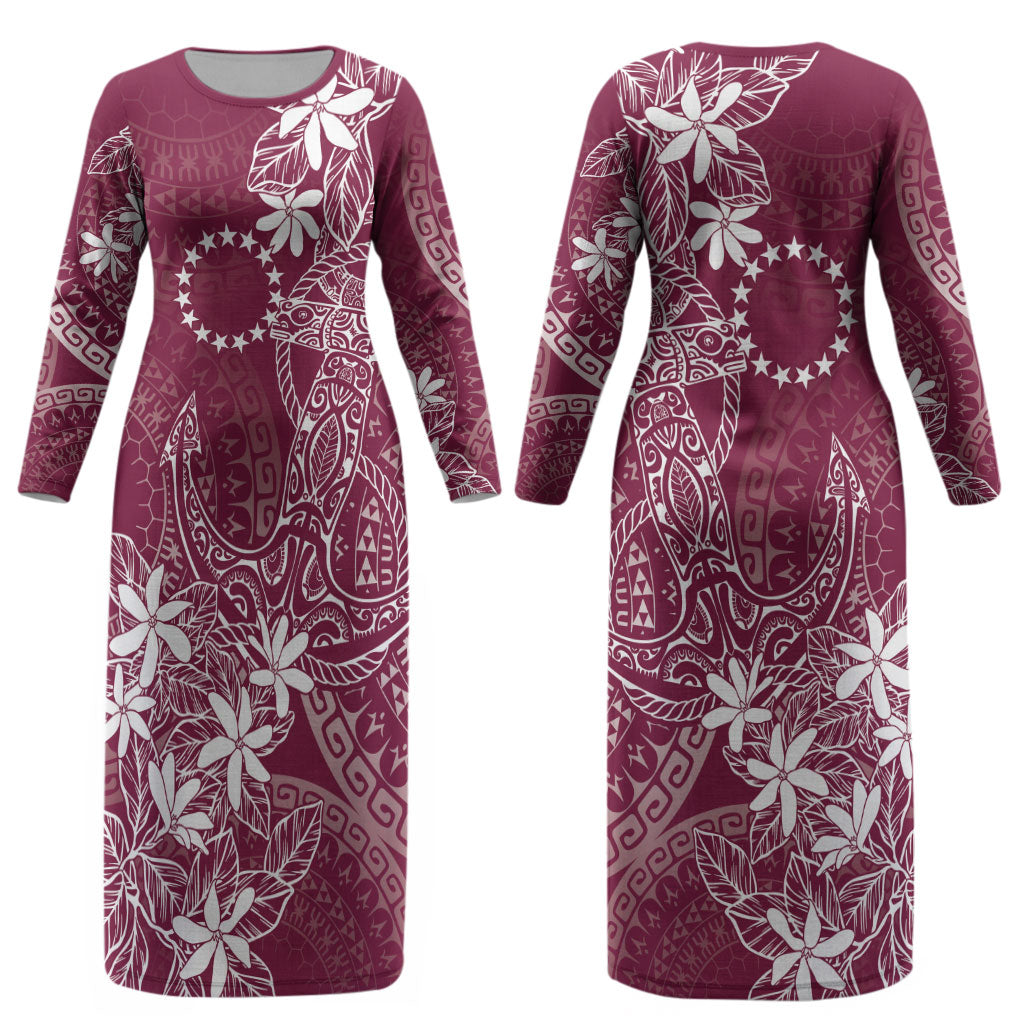 Maroon Kuki Airani Tapakau Couples Matching Long Sleeve Bodycon Dress and Long Sleeve Button Shirt Tribal Anchor Mix Tiare LT7 - Polynesian Pride