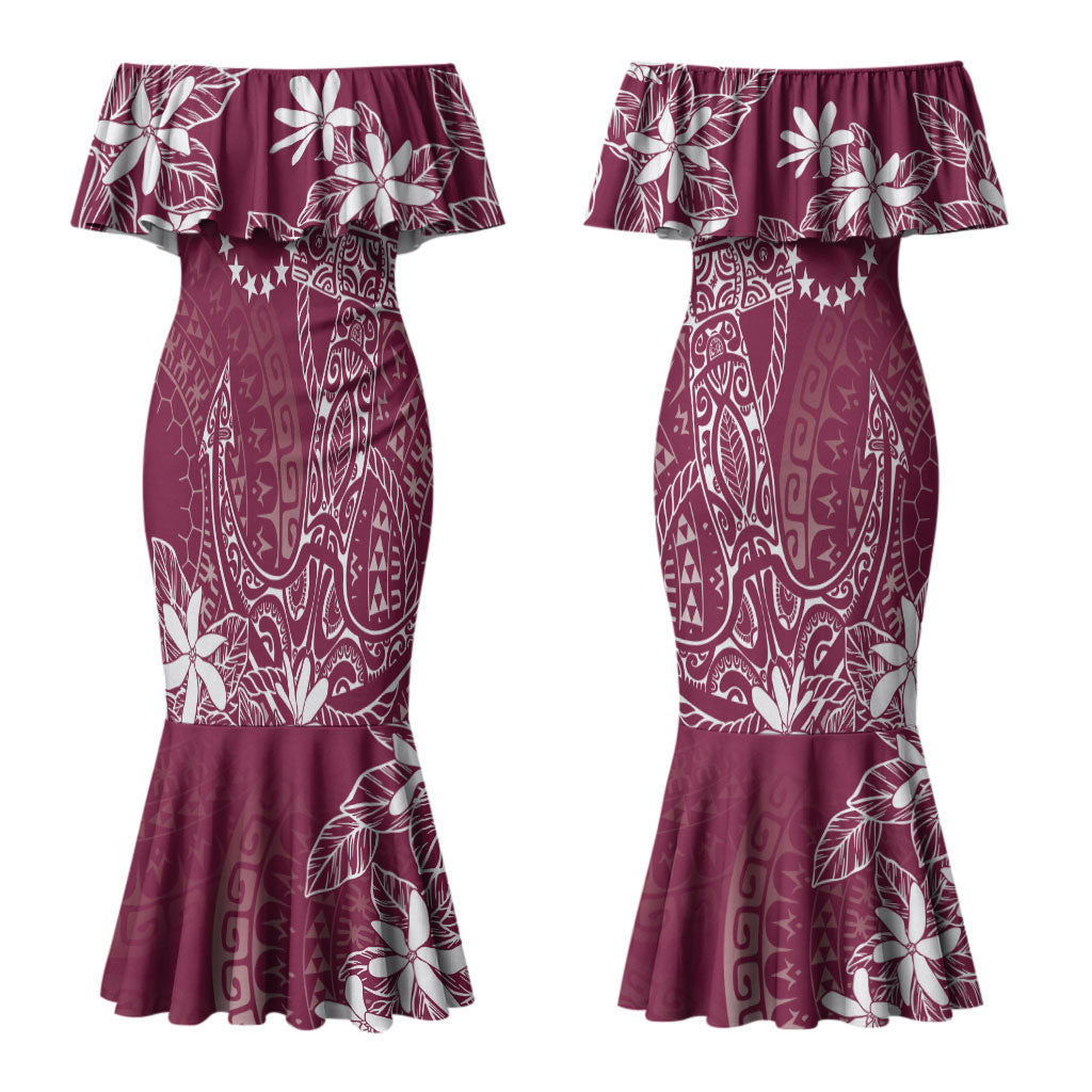 Maroon Kuki Airani Tapakau Couples Matching Mermaid Dress and Long Sleeve Button Shirt Tribal Anchor Mix Tiare LT7 - Polynesian Pride