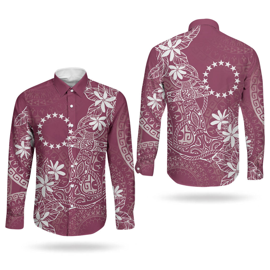 Maroon Kuki Airani Tapakau Couples Matching Off The Shoulder Long Sleeve Dress and Long Sleeve Button Shirt Tribal Anchor Mix Tiare LT7 - Polynesian Pride