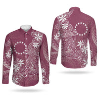 Maroon Kuki Airani Tapakau Couples Matching Off The Shoulder Long Sleeve Dress and Long Sleeve Button Shirt Tribal Anchor Mix Tiare LT7 - Polynesian Pride