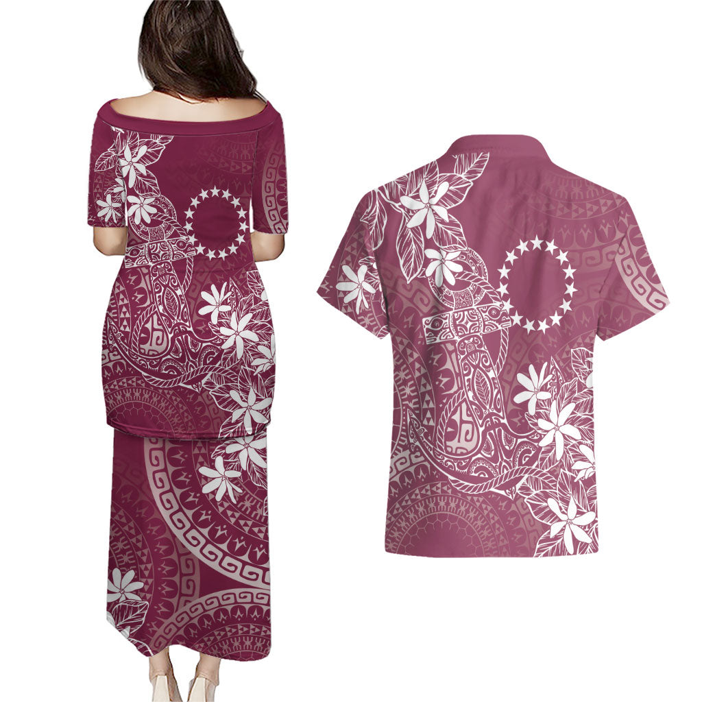 Maroon Kuki Airani Tapakau Couples Matching Puletasi and Hawaiian Shirt Tribal Anchor Mix Tiare