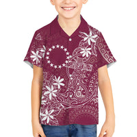 Maroon Kuki Airani Tapakau Family Matching Long Sleeve Bodycon Dress and Hawaiian Shirt Tribal Anchor Mix Tiare