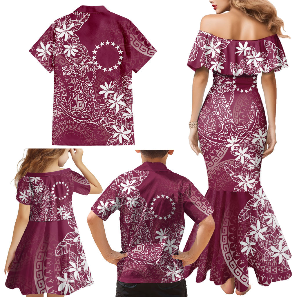 Maroon Kuki Airani Tapakau Family Matching Mermaid Dress and Hawaiian Shirt Tribal Anchor Mix Tiare
