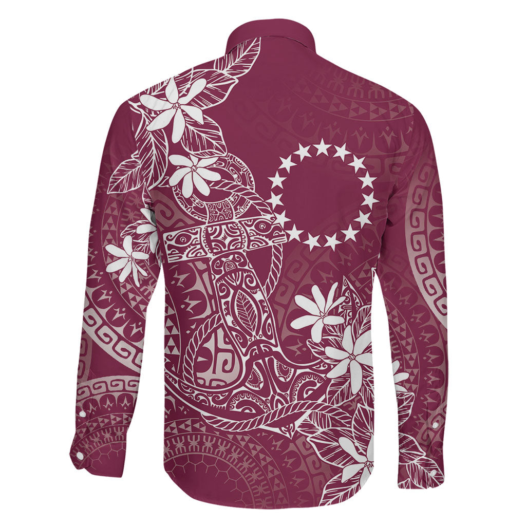 Maroon Kuki Airani Tapakau Family Matching Off The Shoulder Long Sleeve Dress and Hawaiian Shirt Tribal Anchor Mix Tiare