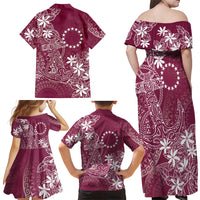 Maroon Kuki Airani Tapakau Family Matching Off Shoulder Maxi Dress and Hawaiian Shirt Tribal Anchor Mix Tiare
