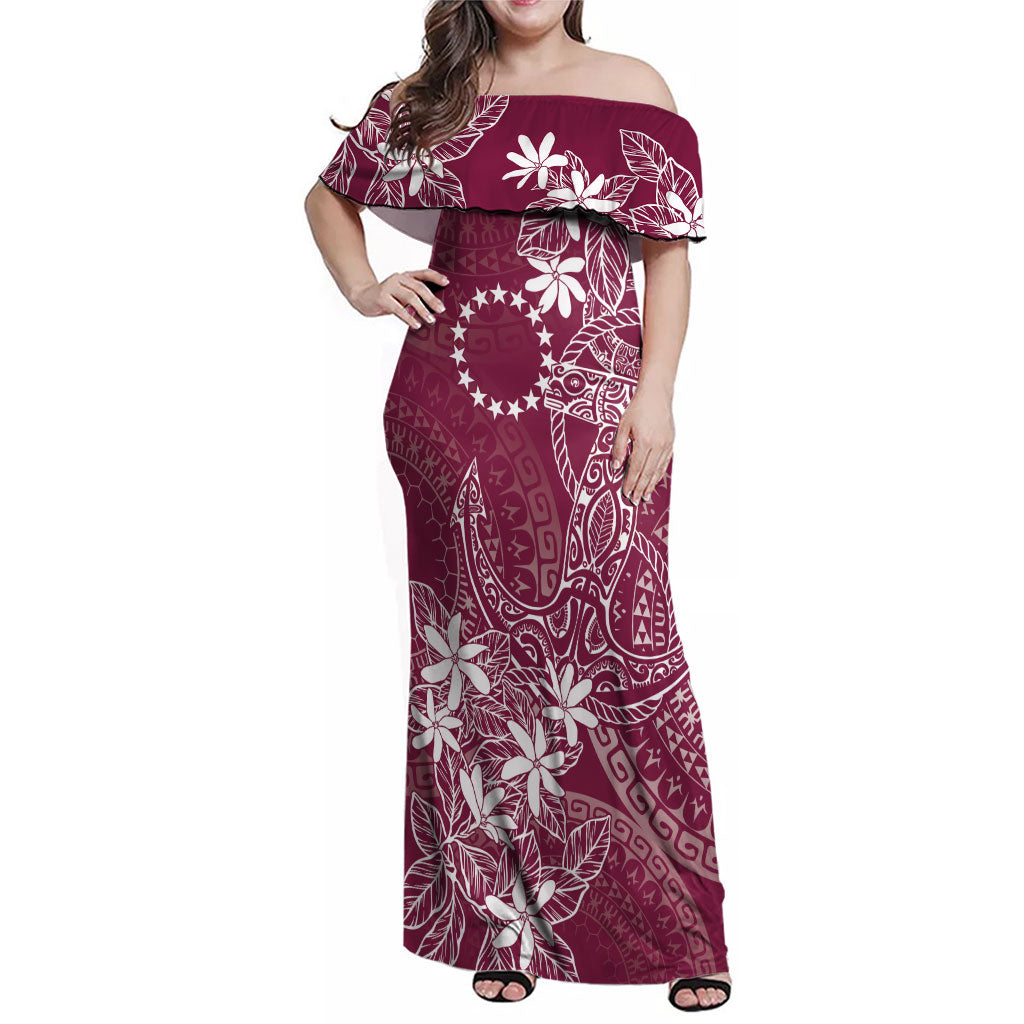 Maroon Kuki Airani Tapakau Family Matching Off Shoulder Maxi Dress and Hawaiian Shirt Tribal Anchor Mix Tiare