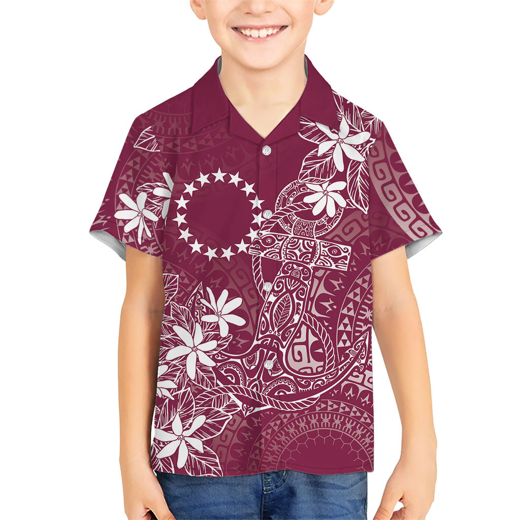 Maroon Kuki Airani Tapakau Family Matching Off Shoulder Maxi Dress and Hawaiian Shirt Tribal Anchor Mix Tiare