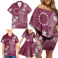 Maroon Kuki Airani Tapakau Family Matching Off Shoulder Short Dress and Hawaiian Shirt Tribal Anchor Mix Tiare LT7 - Polynesian Pride