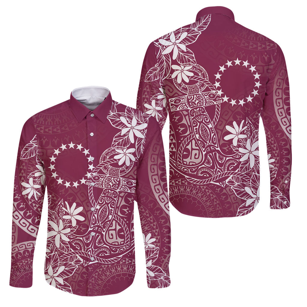 Maroon Kuki Airani Tapakau Family Matching Off Shoulder Short Dress and Hawaiian Shirt Tribal Anchor Mix Tiare LT7 Dad's Shirt - Long Sleeve Maroon - Polynesian Pride