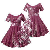 Maroon Kuki Airani Tapakau Family Matching Off Shoulder Short Dress and Hawaiian Shirt Tribal Anchor Mix Tiare LT7 Daughter's Dress Maroon - Polynesian Pride