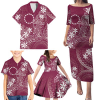 Maroon Kuki Airani Tapakau Family Matching Puletasi and Hawaiian Shirt Tribal Anchor Mix Tiare