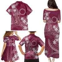 Maroon Kuki Airani Tapakau Family Matching Puletasi and Hawaiian Shirt Tribal Anchor Mix Tiare