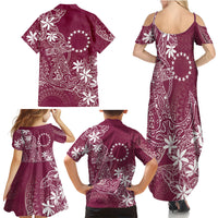 Maroon Kuki Airani Tapakau Family Matching Summer Maxi Dress and Hawaiian Shirt Tribal Anchor Mix Tiare
