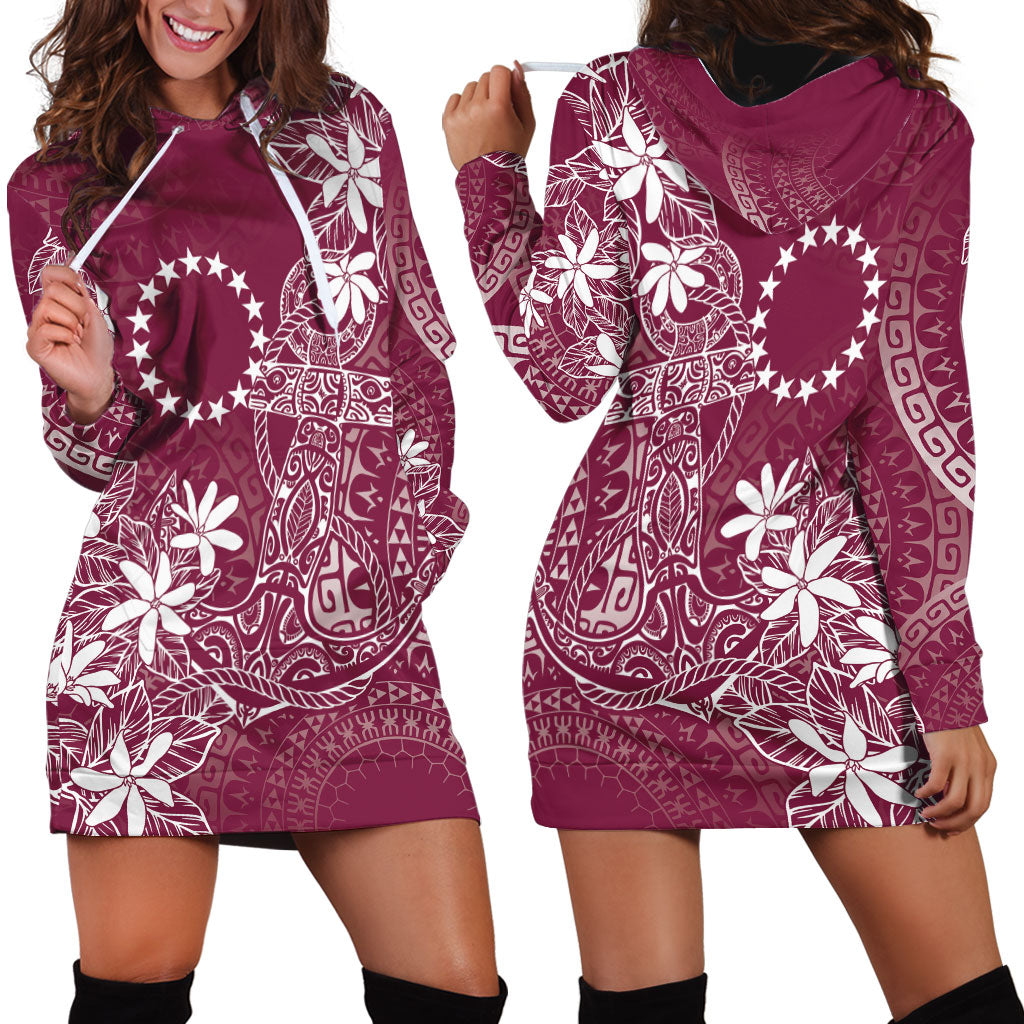 Maroon Kuki Airani Tapakau Hoodie Dress Tribal Anchor Mix Tiare