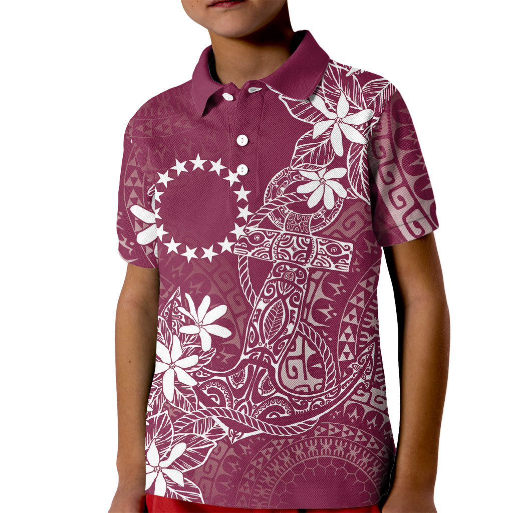 Maroon Kuki Airani Tapakau Kid Polo Shirt Tribal Anchor Mix Tiare LT7 Kid Maroon - Polynesian Pride