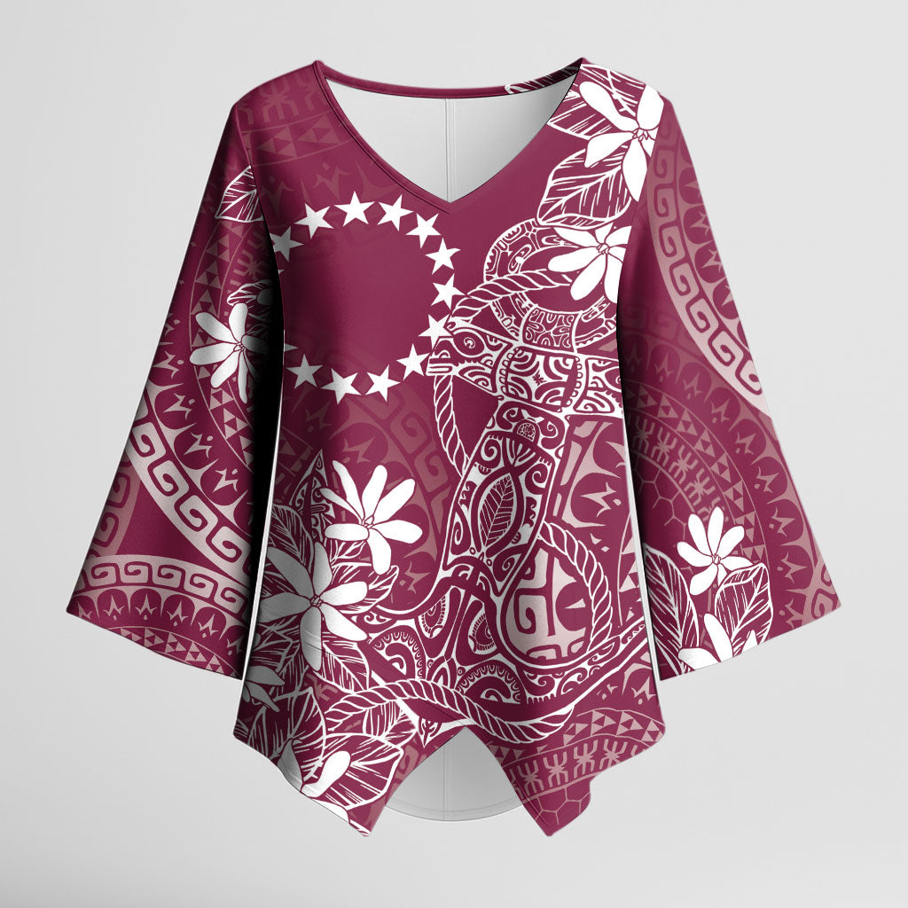 Maroon Kuki Airani Tapakau Kimono Sleeve Blouse Tribal Anchor Mix Tiare LT7 Female Maroon - Polynesian Pride