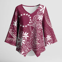 Maroon Kuki Airani Tapakau Kimono Sleeve Blouse Tribal Anchor Mix Tiare LT7 Female Maroon - Polynesian Pride