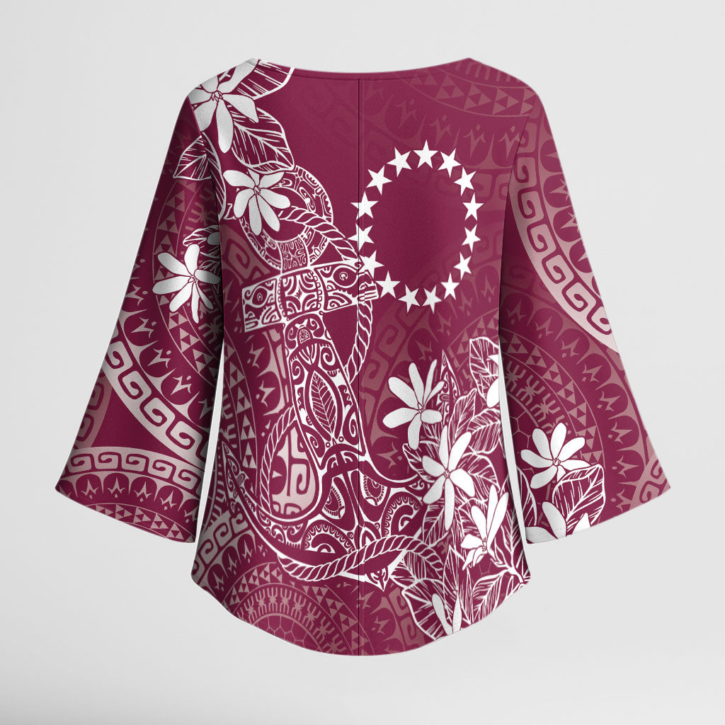 Maroon Kuki Airani Tapakau Kimono Sleeve Blouse Tribal Anchor Mix Tiare LT7 - Polynesian Pride