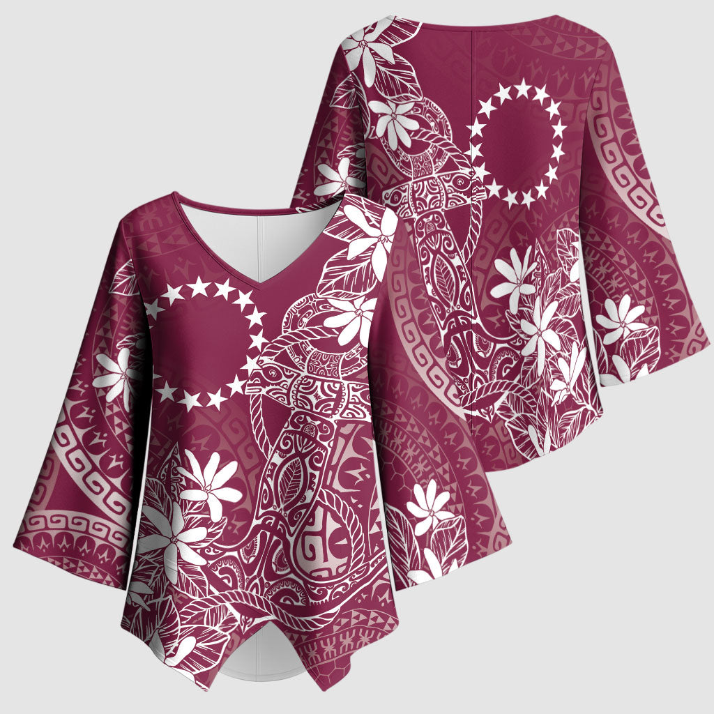 Maroon Kuki Airani Tapakau Kimono Sleeve Blouse Tribal Anchor Mix Tiare LT7 - Polynesian Pride