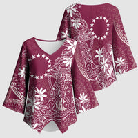 Maroon Kuki Airani Tapakau Kimono Sleeve Blouse Tribal Anchor Mix Tiare LT7 - Polynesian Pride