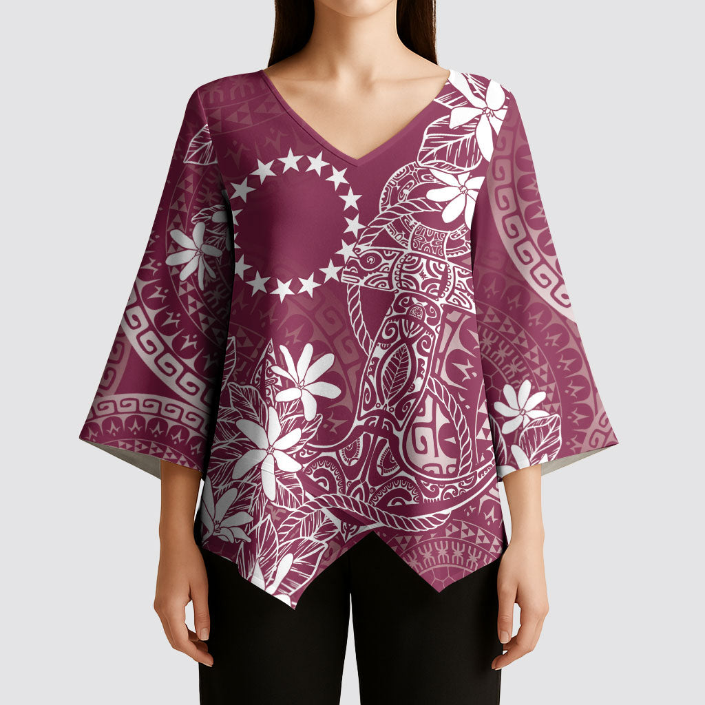 Maroon Kuki Airani Tapakau Kimono Sleeve Blouse Tribal Anchor Mix Tiare LT7 - Polynesian Pride