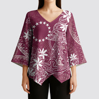 Maroon Kuki Airani Tapakau Kimono Sleeve Blouse Tribal Anchor Mix Tiare LT7 - Polynesian Pride