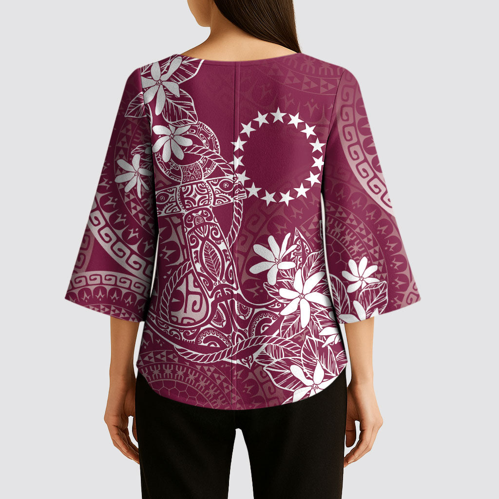 Maroon Kuki Airani Tapakau Kimono Sleeve Blouse Tribal Anchor Mix Tiare LT7 - Polynesian Pride