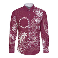Maroon Kuki Airani Tapakau Long Sleeve Button Shirt Tribal Anchor Mix Tiare