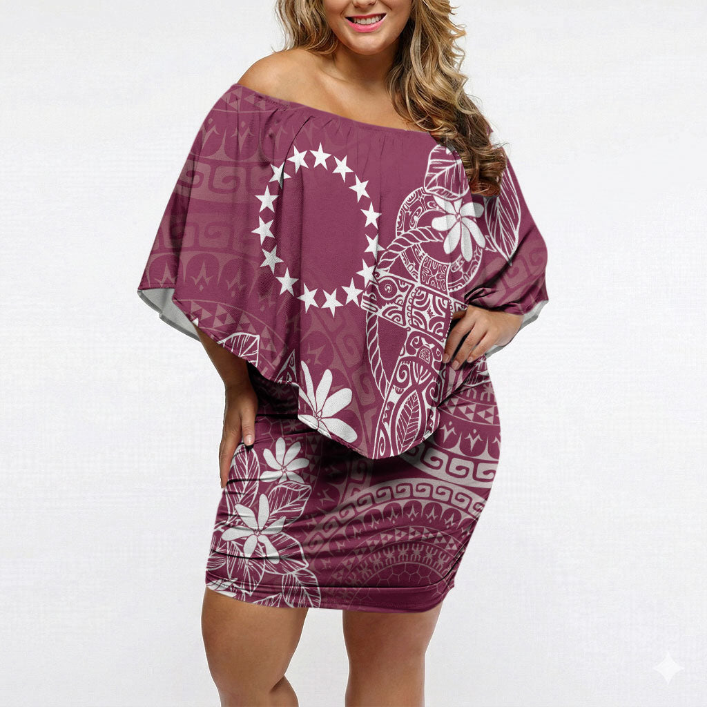 Maroon Kuki Airani Tapakau Off Shoulder Short Dress Tribal Anchor Mix Tiare LT7 Women Maroon - Polynesian Pride