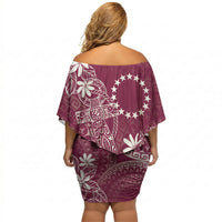 Maroon Kuki Airani Tapakau Off Shoulder Short Dress Tribal Anchor Mix Tiare LT7 - Polynesian Pride