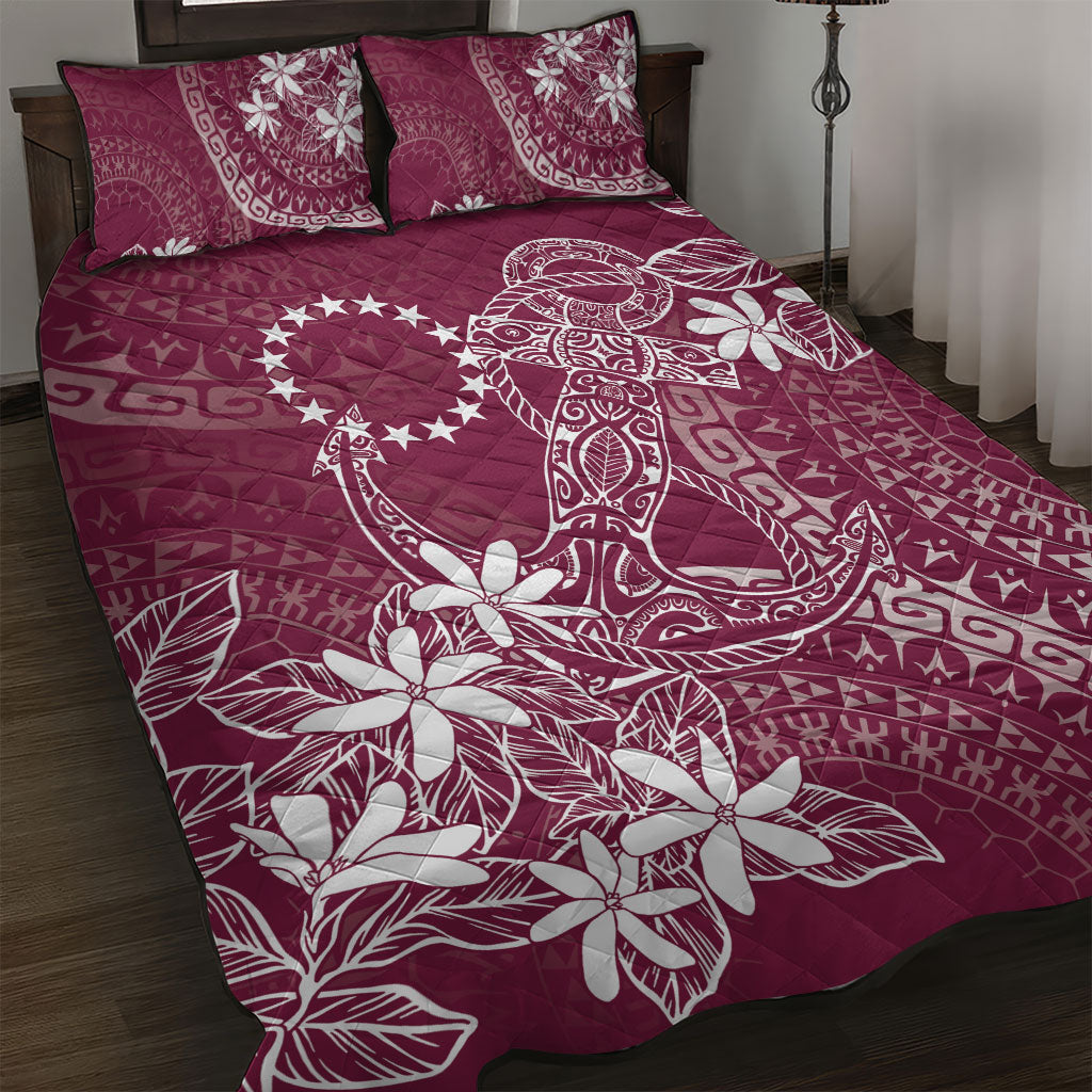 Maroon Kuki Airani Tapakau Quilt Bed Set Tribal Anchor Mix Tiare