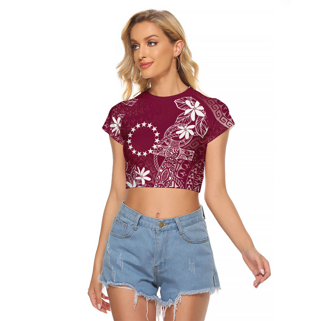 Maroon Kuki Airani Tapakau Raglan Cropped T Shirt Tribal Anchor Mix Tiare