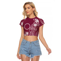 Maroon Kuki Airani Tapakau Raglan Cropped T Shirt Tribal Anchor Mix Tiare