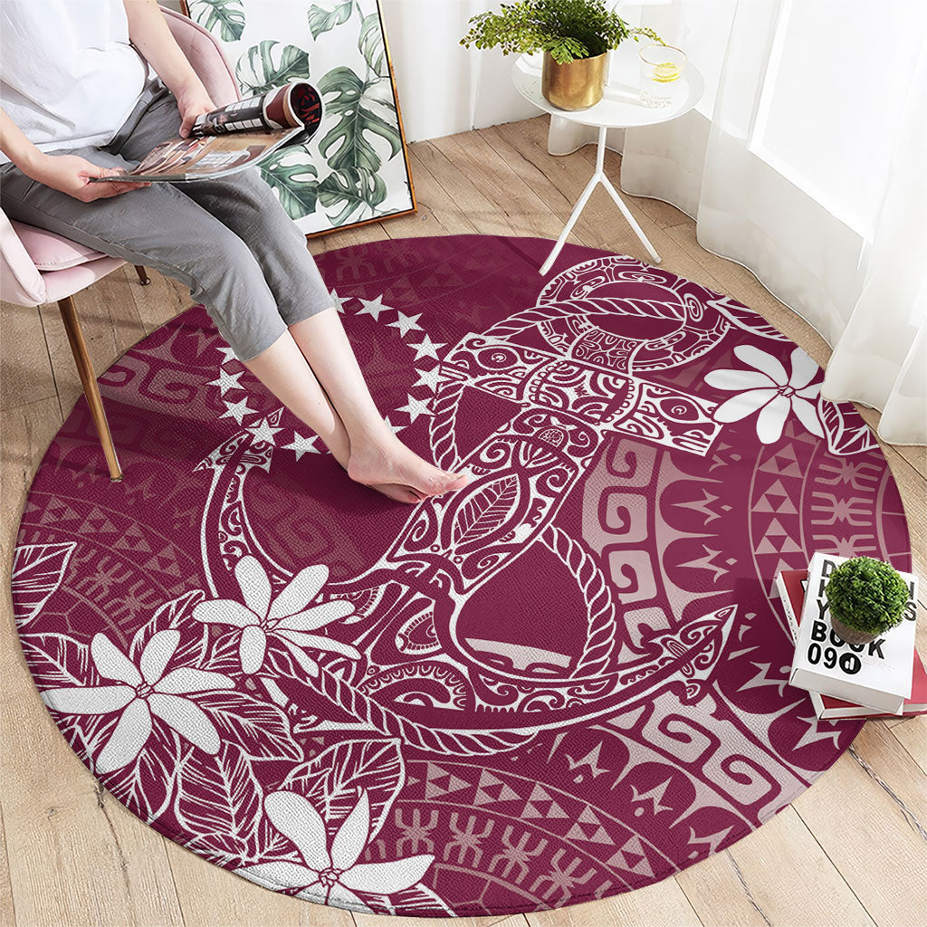 Maroon Kuki Airani Tapakau Round Carpet Tribal Anchor Mix Tiare