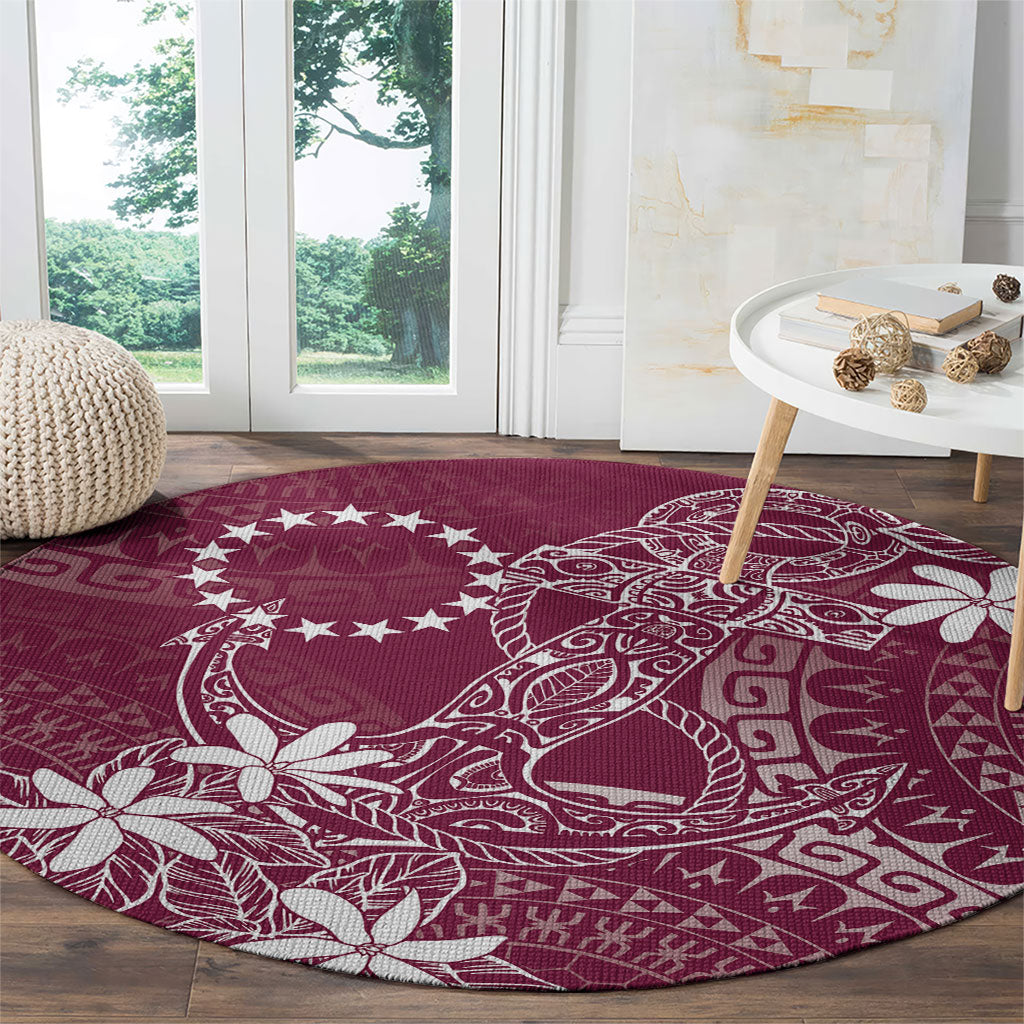 Maroon Kuki Airani Tapakau Round Carpet Tribal Anchor Mix Tiare