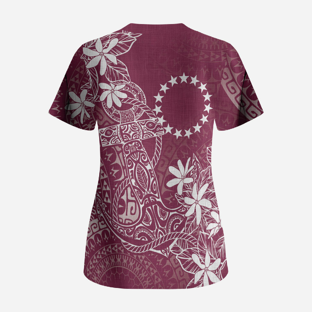 Maroon Kuki Airani Tapakau Scrub Top Tribal Anchor Mix Tiare LT7 - Polynesian Pride
