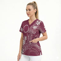 Maroon Kuki Airani Tapakau Scrub Top Tribal Anchor Mix Tiare LT7 - Polynesian Pride