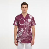 Maroon Kuki Airani Tapakau Scrub Top Tribal Anchor Mix Tiare LT7 - Polynesian Pride