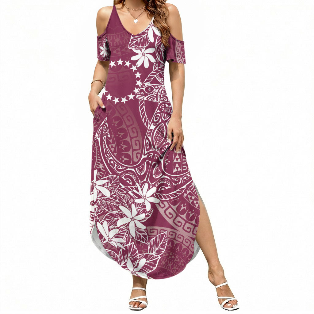 Maroon Kuki Airani Tapakau Summer Maxi Dress Tribal Anchor Mix Tiare LT7 Women Maroon - Polynesian Pride